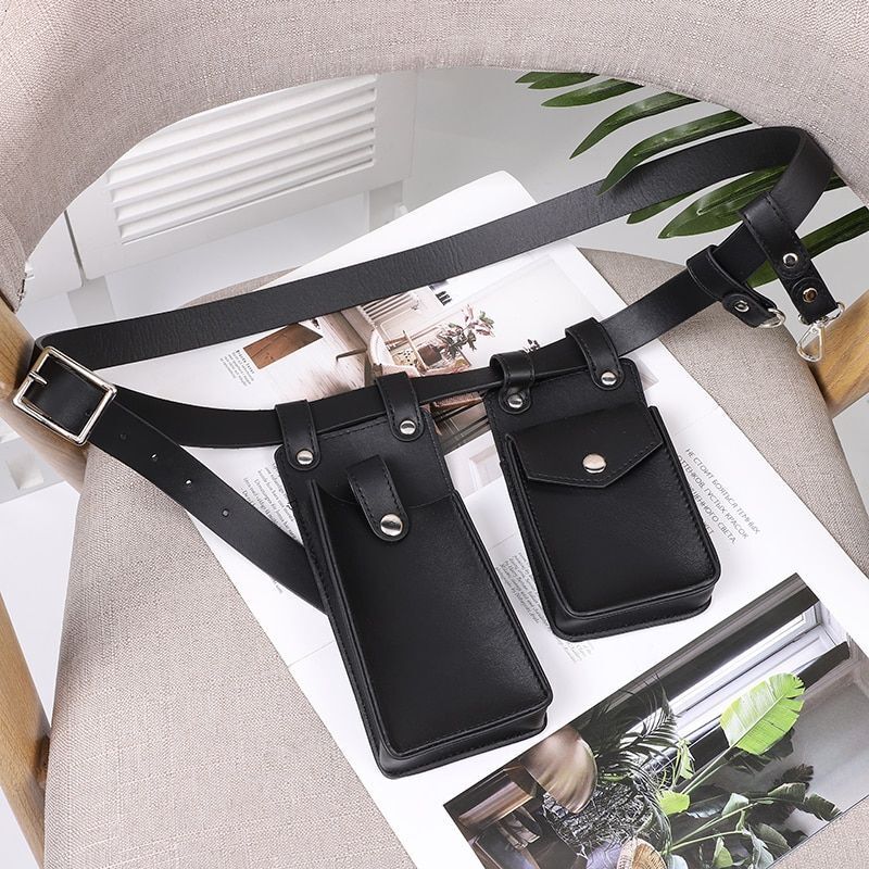 2 PCS Women Belt Bag Leather Flap Fanny Pack Shoulder Crossbody Chest Bag Purse