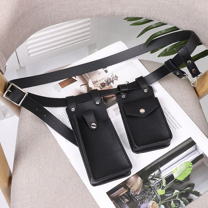 2 PCS Women Belt Bag Leather Flap Fanny Pack Shoulder Crossbody Chest Bag Purse