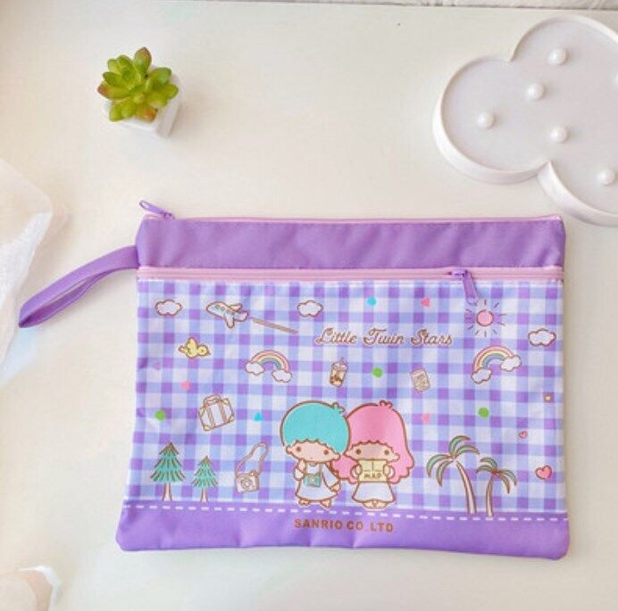 Cute Cartoon File Bag, Canvas A4 Double-Layer Tutoring Bag, Information Bag