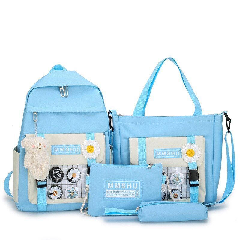 4Pcs/set Canvas School Bags Large Laptop Backpack Bookbag Travelling 41*30*12 CM
