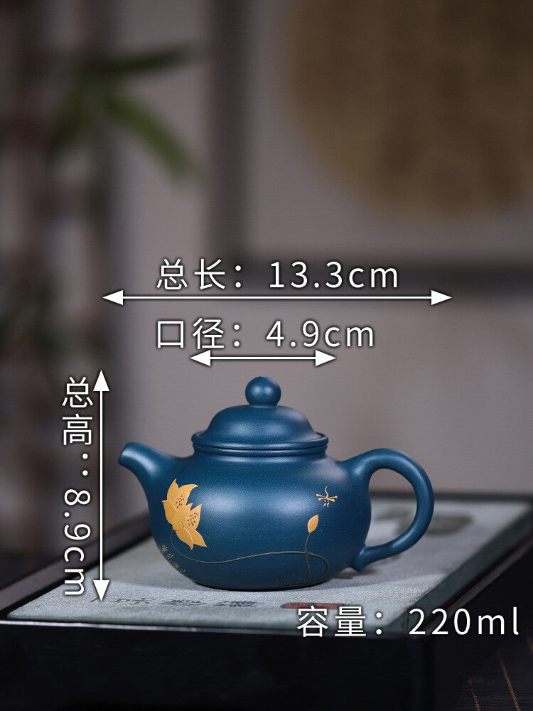 220ML Collect Chinese Yixing Zisha Pottery Celeste Clay Mesh Lotus Flower Teapot