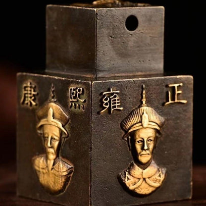 Pure Brass Qing Five Emperors Paperweight Solid Copper Antique Weight Desk Decor
