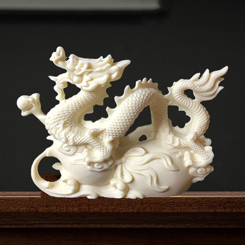 New Feng Shui White Dragon Statue Zodiac Auspicious Dragon Decor Accessories