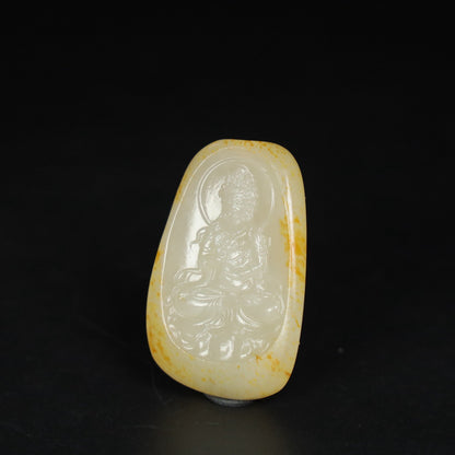 Chinese Natural Hetian Jade Hand-carved Exquisite Guanyin Pendant 30327