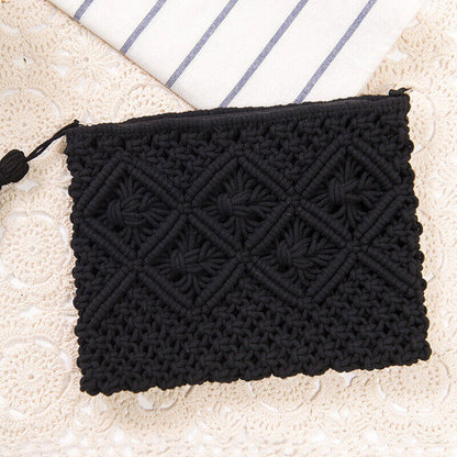 Boho Woven Handbag Women Summer Beach Cotton Tassel Bag Rattan Shoulder Ladies