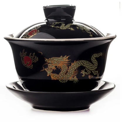 Hand Painted Red Dragon Gaiwan Tea Set Teaware Kung Fu Teacup Hand-painted