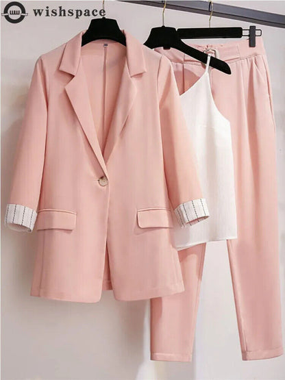 Women's Suit Female Blazer Leisure Pants Suit Jacket 3 Piece Jacket Pants Set