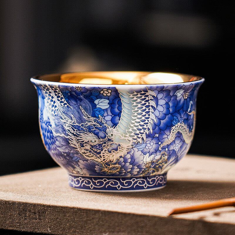 Ceramic Gilding Tea Cup Dragon Phoenix Print Master Cup 135ml Chinese Tea Cups