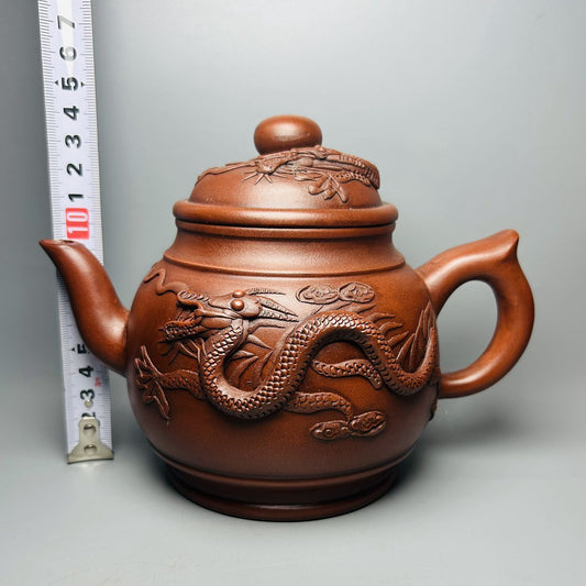 Vintage Chinese Yixing Purple Clay Teapot Zisha Ceramic Carving Dragon Tea Set
