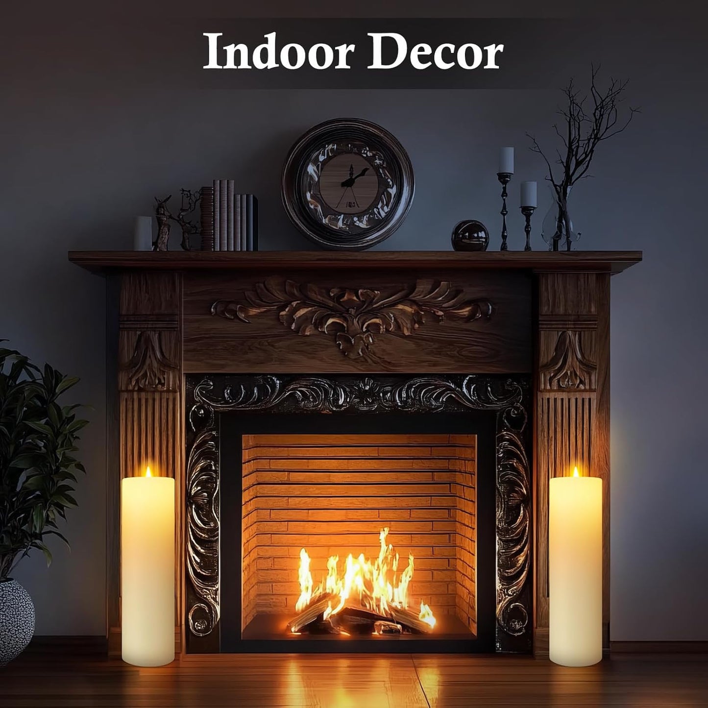 14" X 4" Large Outdoor Candles, Waterproof Flickering LED Flameless Candles with