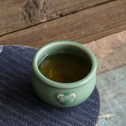 Celadon Ruyi Cup Handmade Relief Ceramic Tea Cup Tea Cup Kung Fu Tea Cup