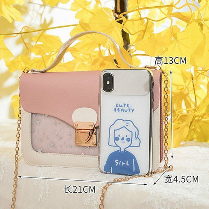 Cover Lock Small Square Purse Sequined Star Print Artificial Leather 21*13*4.5CM