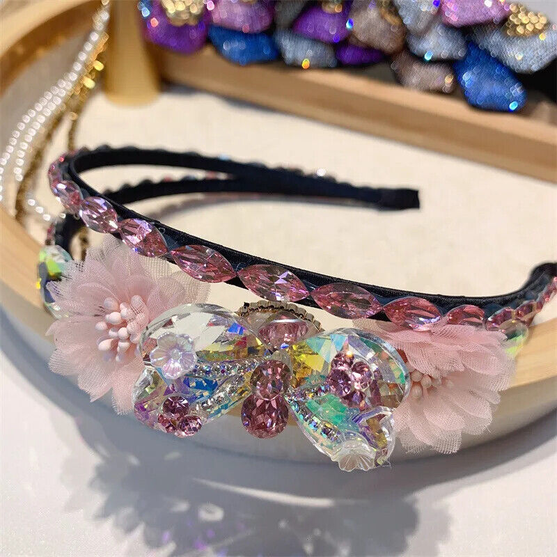 Women Headband Vintage Baroque Flower Big Diamond Luxury Fashion Party Hairbands