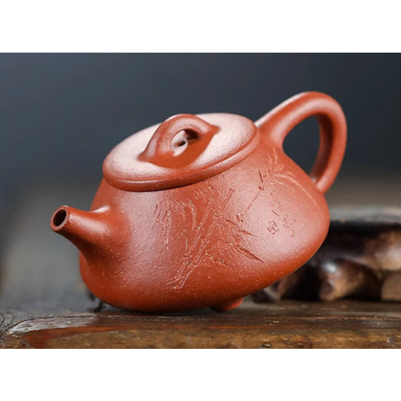 4.5" Chinese Yixing Zisha Pottery Jiangpo Clay 120CC Handmade Bamboo Teapot 石瓢壶