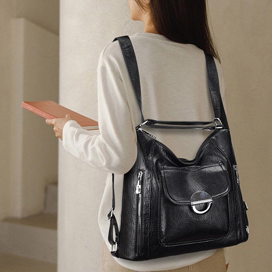 Genuine Leather Handbag Multifunction Shoulder Bag Travel Backpack Crossbody 1PC