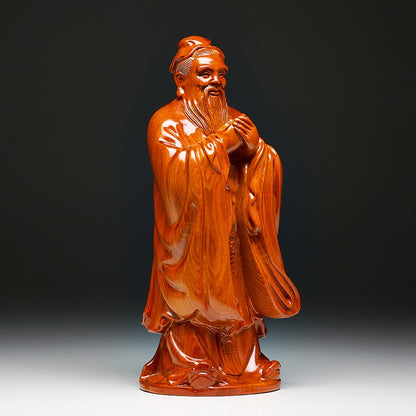 Chinese Rosewood Carved Confucius Statue Kongzi Sage Figure Sculpture Home Decor