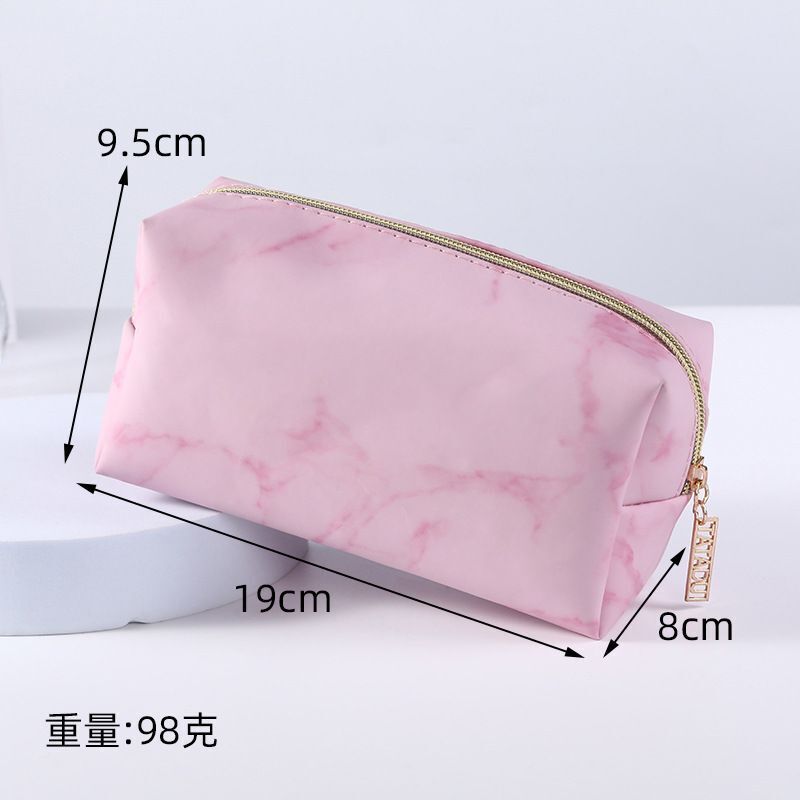 Pink Marble Pattern Cosmetic Bag Toiletries Storage Purse Waterproof Makeup Case