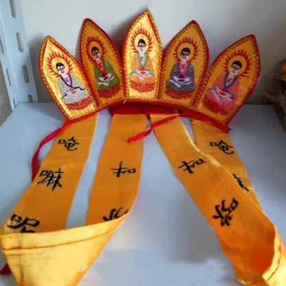 Five Buddha Crown, High-Quality Ribbon, Dharma Hat Buddha Hat, Buddhist Products