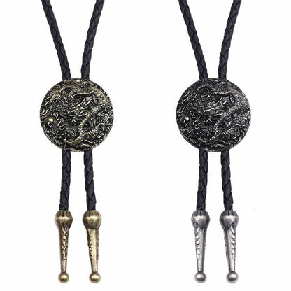 Men Women Bolo Ties Ethnic Fashion Silver Chinese Dragon Necklace Chain Pendant