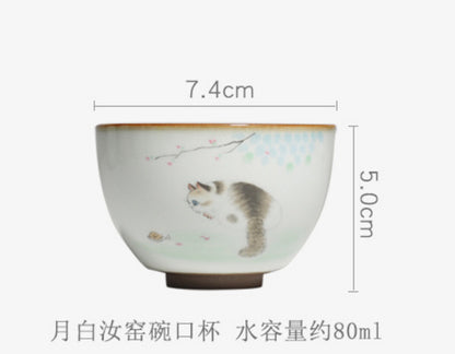Ru Kiln Cute Cat Tea Cup Ceramics Mugs Tea Cups Kung Fu Tea Mug Ceramic Tea Set