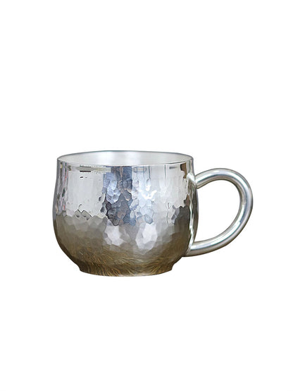 Pure 999 Silver Tea Cup Hammer Pattern Water Cup Tea Cup With Handle 87g 100ml