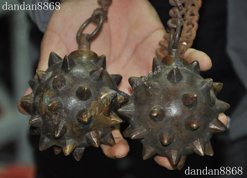Old China Bronze Ancient War Arms Armament Meteor Hammer Statue