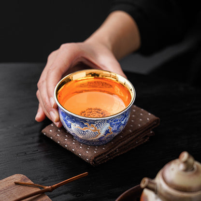 Ceramic Gilding Tea Cup Dragon Phoenix Print Master Cup 135ml Chinese Tea Cups