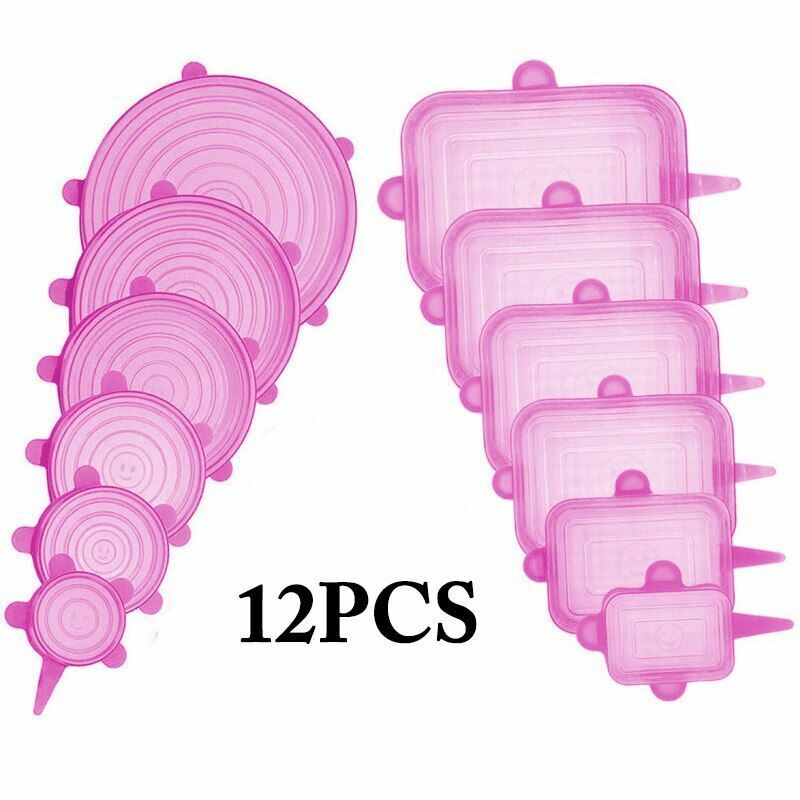Silicone Stretch Food Cover 12pcs Reusable Elastic Adjustable Bowl Lid Universal