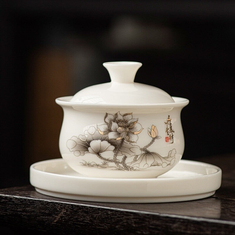 Ceramic Gaiwan For Tea Tureen Teaware Cup Chinese Tea Bowls Jade White Porcelain