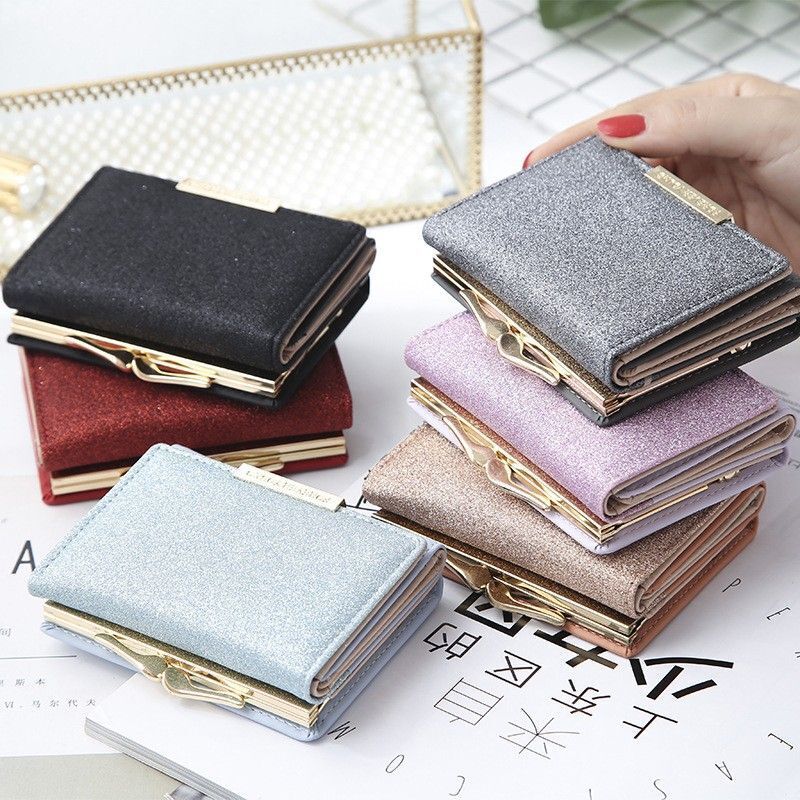 Shiny Wallet Three Fold Wallet Coin Pocket Purse Simple Clutch Bags Polyester