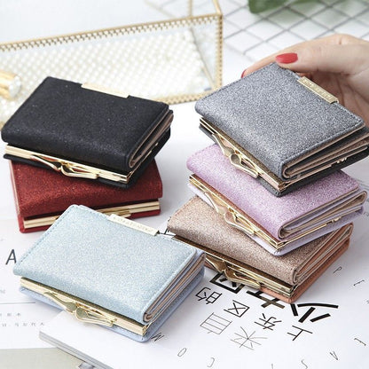 Shiny Wallet Three Fold Wallet Coin Pocket Purse Simple Clutch Bags Polyester