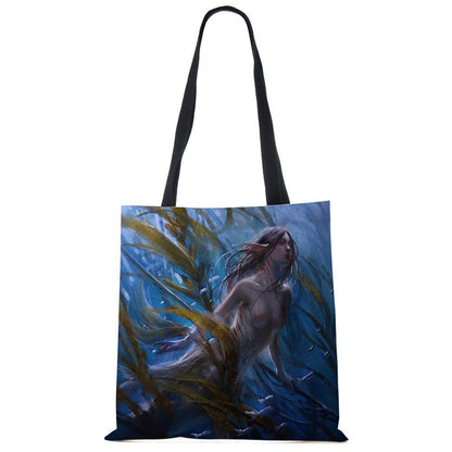 Mermaid Print Shoulder Bag Women Shopping Reusable Bags Large Travel Beach Bags