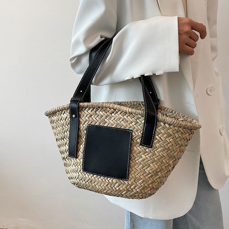 Weave Straw Rattan Crossbody Shoulder Bag Beach Handbag Purse 39*12*21 CM Pouch