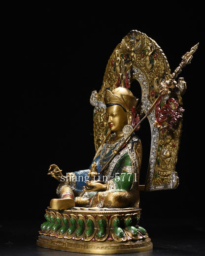 8.4"Xizang Buddhism Temple Bronze Padmasambhava Guru Rinpoche Buddha Statue