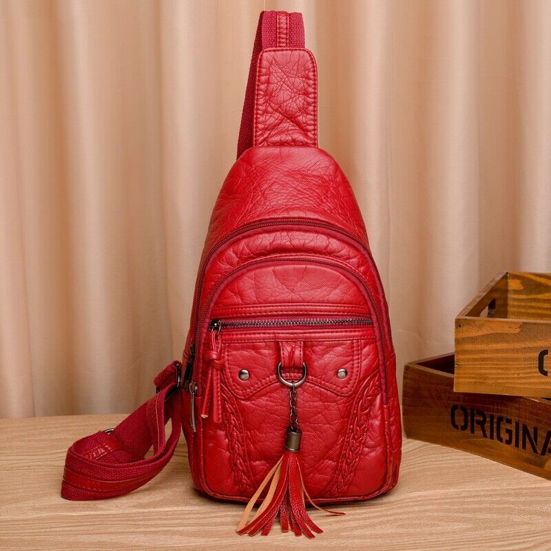 Women's Sling Backpack Faux Leather Crossbody Chest Bag Outddor Casual Daypack