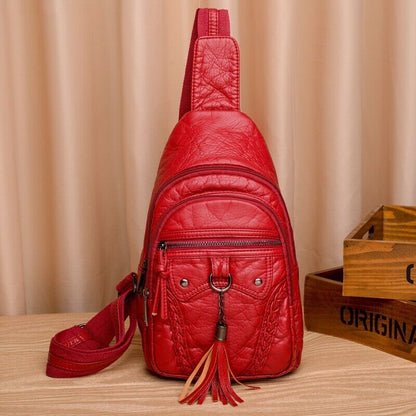 Women's Sling Backpack Faux Leather Crossbody Chest Bag Outddor Casual Daypack