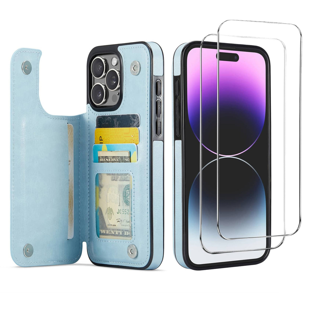 Wallet Case for iPhone 16 15 14 13 12 11 Pro Max 7 8 SE with Screen Protector