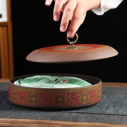 Yixing Zisha Purple Clay Tea Caddy for Pu'er Tea Cake Canister with Lid Round
