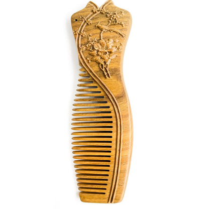 Handmade Carved Green Sandalwood Hair Comb Anti-Static No Snag Gift for Women