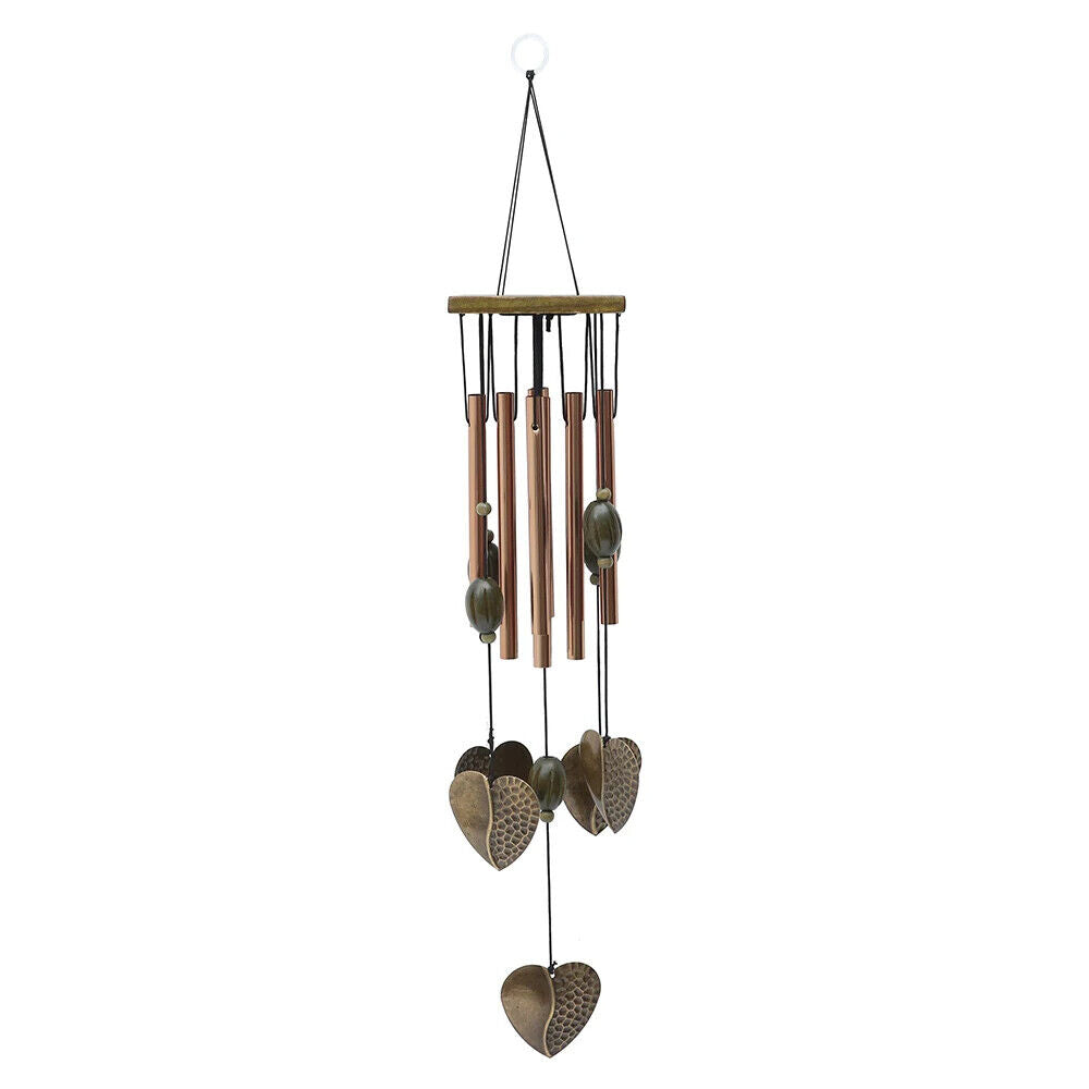 Wind Chimes Metal Hollow Tubes Wooden Pendants Outdoor Heart Sympathy Home Decor