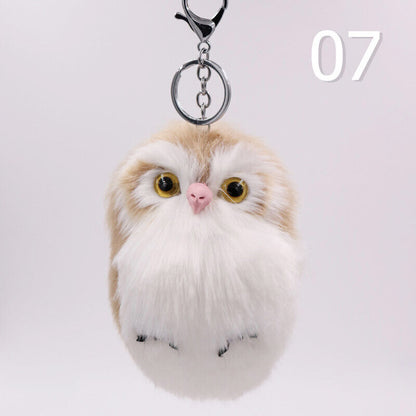 Cute Rabbit Fur Furry Owl Pendant Bag Charm Key Chain Plush Animal Car Pendant