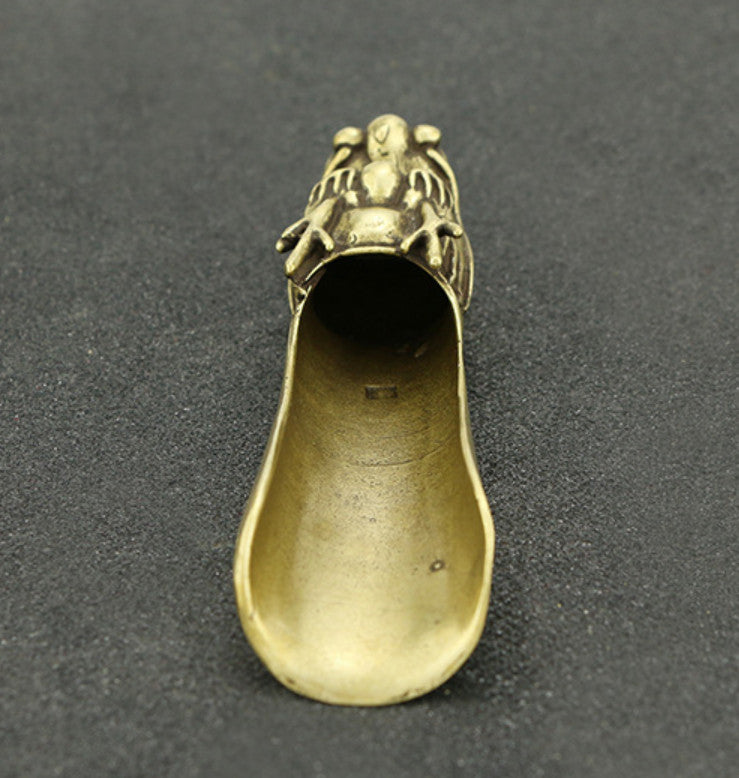 12CM Collection Curio China Bronze Dragon Head Gongfu Tea Spoon Small Statue