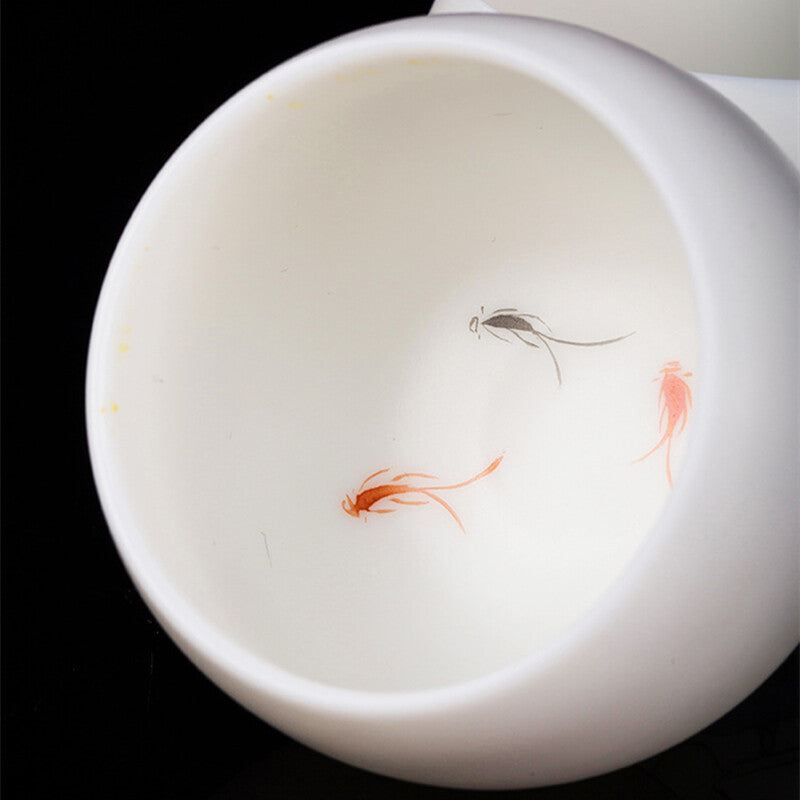 Mutton Fat Jade Porcelain Cup 150ml Handpainted Master Tea Cup Under Glaze Lotus
