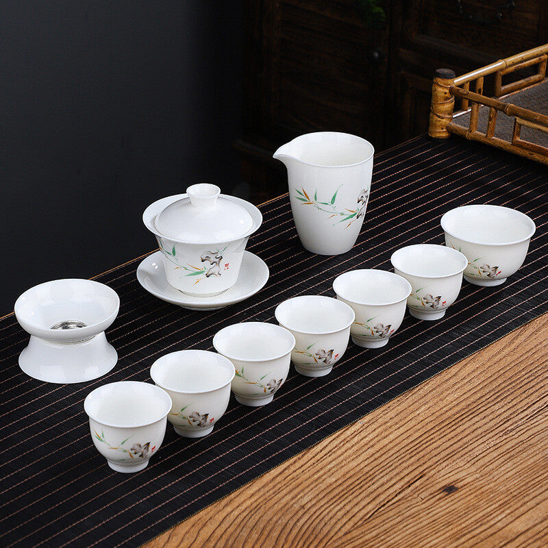 Chinese Complete Tea Set Porcelain Gaiwan Tureen Matching Tea Cup Pitcher Filter