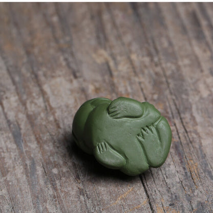 Chinese Zisha Purple Clay Tea Pet Frog Statue Small Size Green Clay Tea Play New
