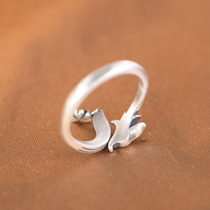 New 925 Sterling Silver Solid Band Women Flower Fox Open Ring Gift