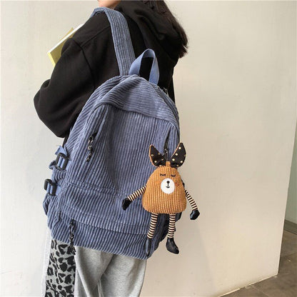 Corduroy Backpack Cartoon Cute School Bag Large Women Corduroy 35-55L Brown/Blue