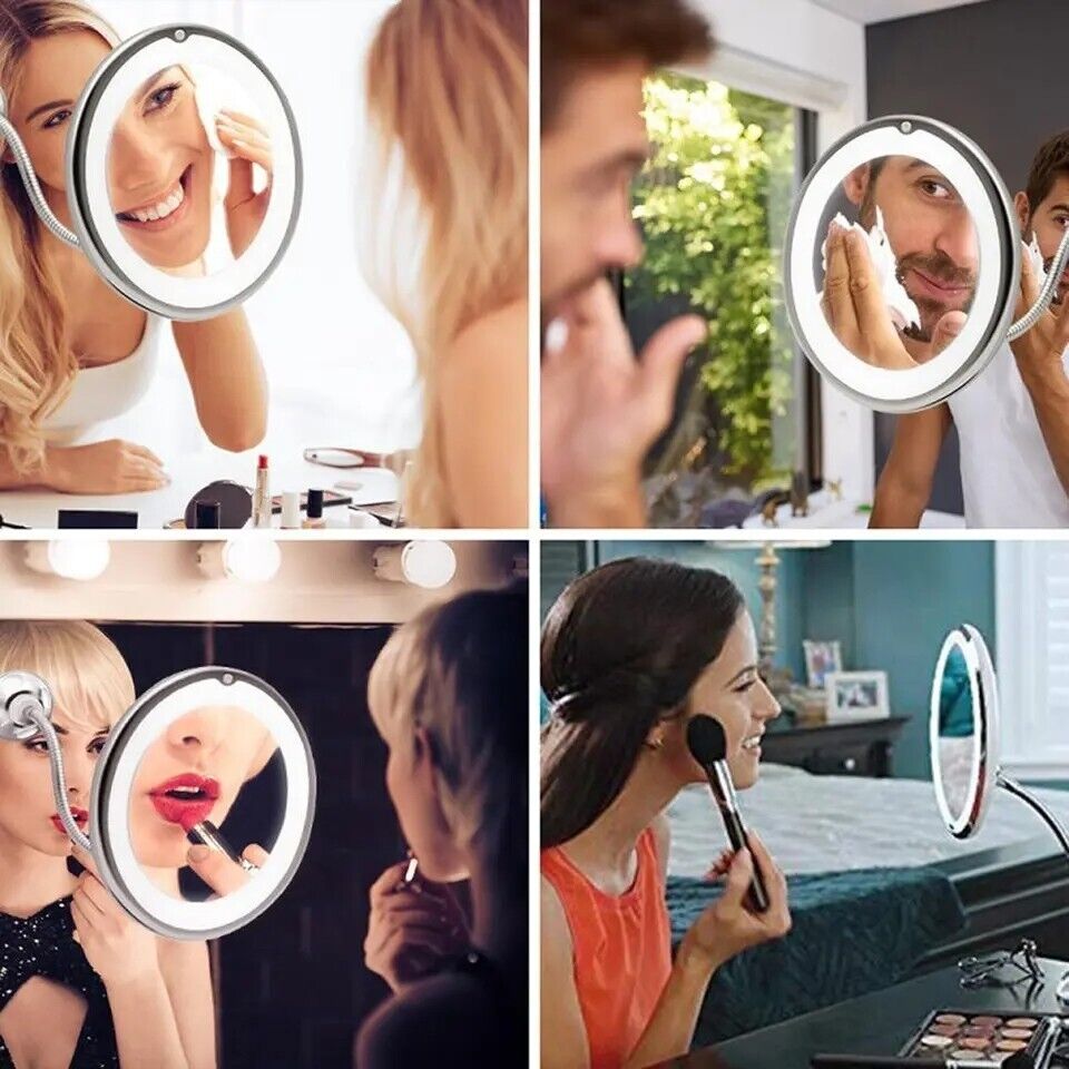 Espejo LED Flexible Para Mujer Hombre con Aumento de 10 veces Lampara Pared Baño