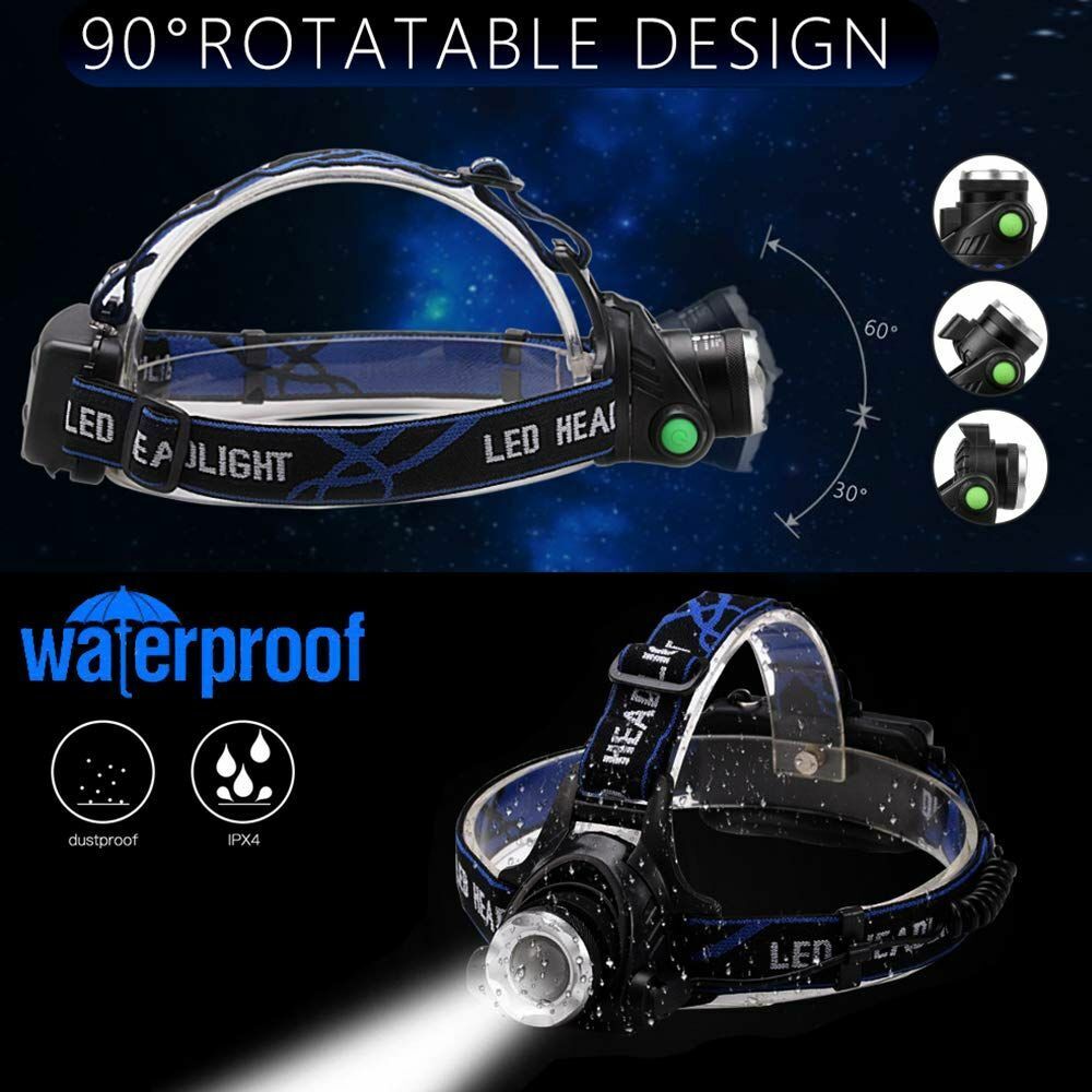 LED Headlamp Super Bright Sensor Zoomable Fishing Lamp Lighting 18650 Batteries