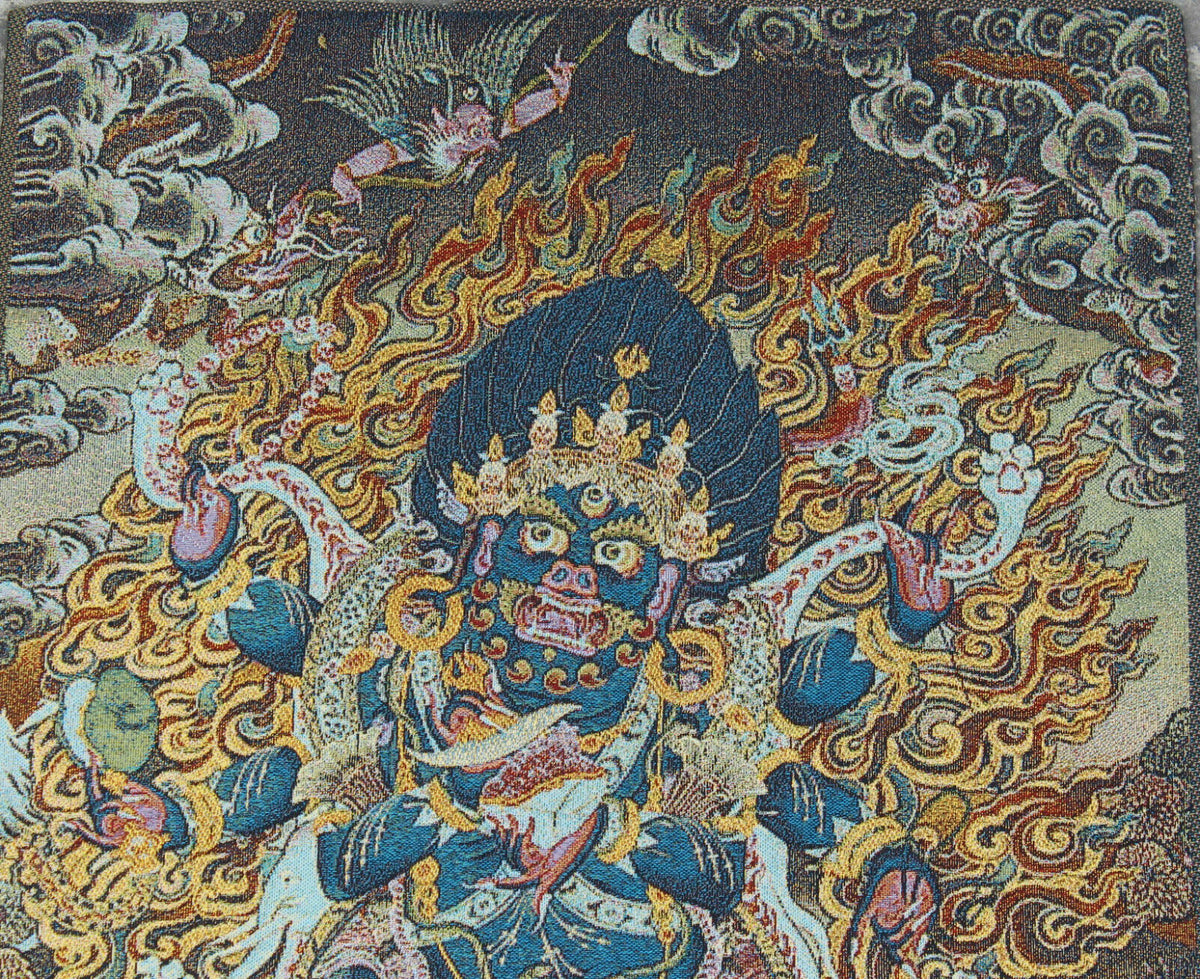 36" New Tibet Silk Six Arms Mahakala Wrathful Deity Buddha Thangka Thanka Statue